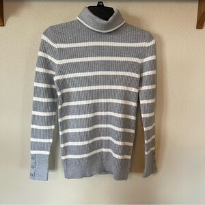 Talbots Gray and White Metallic Striped Turtleneck Sweater - Size XS